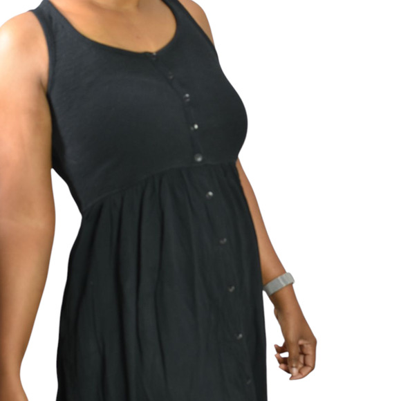 Frye Easy Button Front Dress Black Midi Minimalist Tank Jersey Pockets Rayon XS - Picture 4 of 16